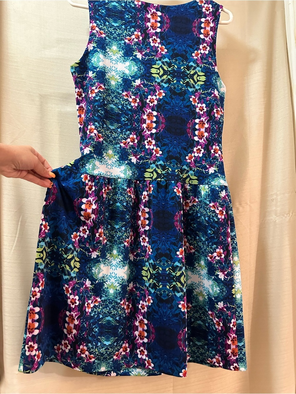 Cynthia Rowley Blue Floral Fit & Flare Sleeveless Dress Size 10 Stretch - Picture 8 of 8